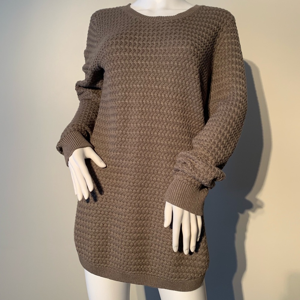 Taupe brown woven sweater tunic with zipper